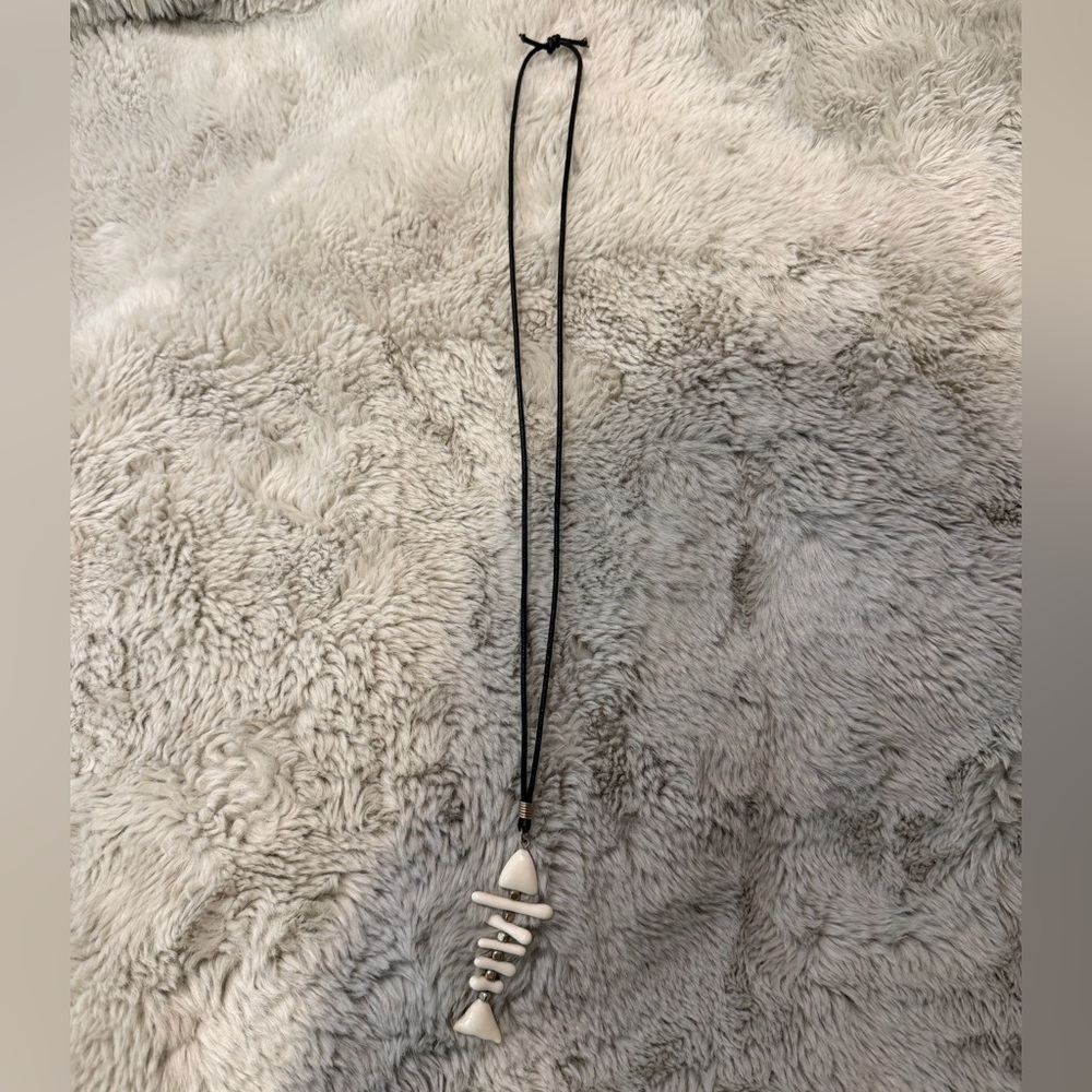 White Bone Pendant Necklace on Black Cord